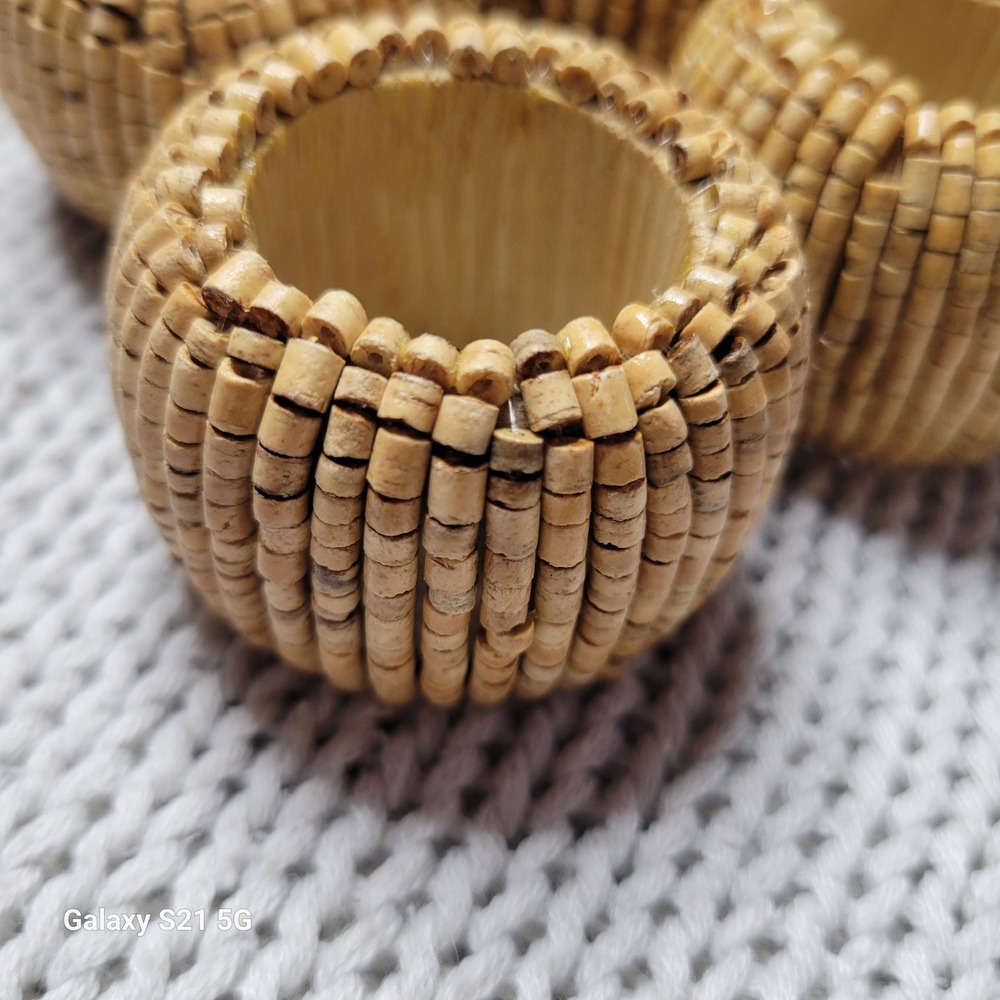 Vintage Natural Beaded Napkin Rings Set of 10 Boho Coastal Table Decor